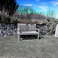 Buy canvas prints of The Resting Bench at the Church in Newington  by Sheila Eames