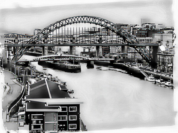 The Tyne Bridges, Port of Tyne, in Black & White Picture Board by Sheila Eames