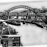 Buy canvas prints of The Tyne Bridges, Port of Tyne, in Black & White by Sheila Eames