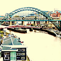 Buy canvas prints of Port of Tyne Bridges and River in sort of sepia by Sheila Eames