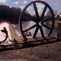 Buy canvas prints of Salmon Leap and Mill Wheel by Wetherby Bridge by Sheila Eames