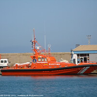 Buy canvas prints of The Lifeboat at Garrucha Port, Spain. by Sheila Eames