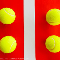 Buy canvas prints of four tennis balls divided by a field line by daniele mattioda