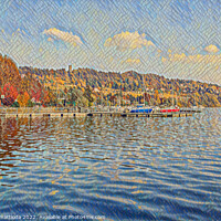 Buy canvas prints of MOSAIC EFFECT on view of the lake of Viverone ,Ita by daniele mattioda