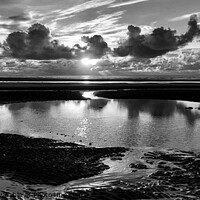 Buy canvas prints of Cleveleys Beach Sunset Monochrome by Michele Davis