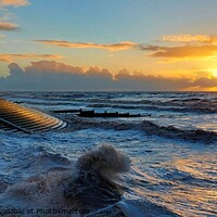 Buy canvas prints of Cleveleys Beach, High Tide Sunset by Michele Davis