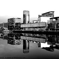 Buy canvas prints of Salford Quays Reflections, Monochrome by Michele Davis
