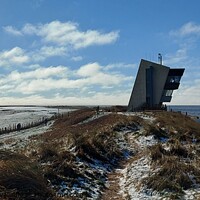 Buy canvas prints of Rossall Point Watch Tower, Snow by Michele Davis