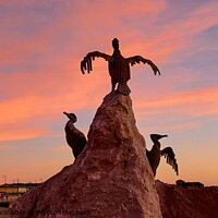 Buy canvas prints of Morecambe Cormorant Sculpture, Sunset by Michele Davis