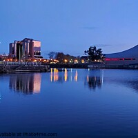 Buy canvas prints of Salford Quays, Blue Hour Reflections by Michele Davis