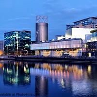 Buy canvas prints of Salford Quays Reflections, Blue Hour by Michele Davis