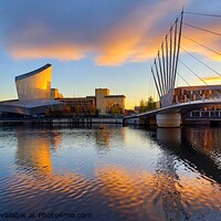 Buy canvas prints of Salford Quays Reflections, Sunset by Michele Davis