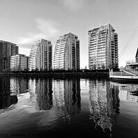 Buy canvas prints of Salford Quays Reflections, Mono by Michele Davis
