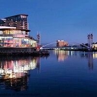 Buy canvas prints of Salford Quays Reflections, Blue Hour by Michele Davis