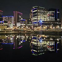 Buy canvas prints of Salford Quays Night Reflections by Michele Davis