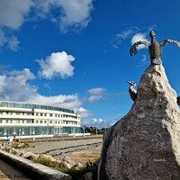 Buy canvas prints of Morecambe Cormorants and Midland Hotel by Michele Davis