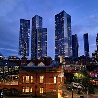 Buy canvas prints of Manchester Deansgate Twilight by Michele Davis