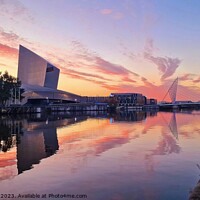 Buy canvas prints of Salford Quays Reflections, Sunset by Michele Davis
