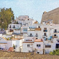 Buy canvas prints of PENCIL SKETCH EFFECT of view of old Ibiza by susanna mattioda