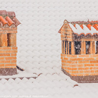 Buy canvas prints of the chimneys of a house during a heavy snowfall by susanna mattioda