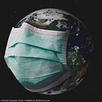Buy canvas prints of Planet earth with surgical mask. by Antonio Gravante