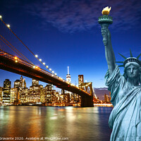 Buy canvas prints of New york city skyline with Liberty Statue by Antonio Gravante