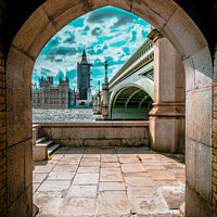 Buy canvas prints of Archway view of Big Ben and Westminster Bridge by Hiran Perera
