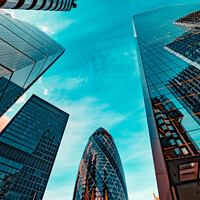 Buy canvas prints of The Gherkin, Lloyds, The Scalpel, Leadenhall and Willis Buildings, City of London by Hiran Perera