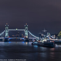 Buy canvas prints of Tower Bridge and HMS Belfast at Night by Hiran Perera