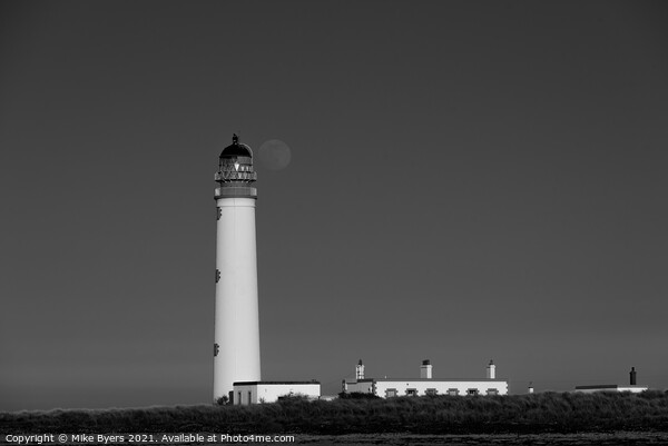 "Moonlit Monochrome: Barns Ness Lighthouse" Picture Board by Mike Byers