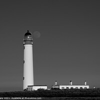 Buy canvas prints of "Moonlit Monochrome: Barns Ness Lighthouse" by Mike Byers