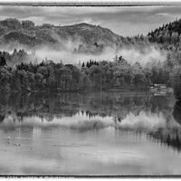 Buy canvas prints of Misty Loch Faskally (Mono) by Mike Byers