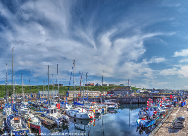 Whitehills Village Fishing Boat Harbour And Marina High Summer Sky Picture Board by OBT imaging