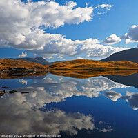 Buy canvas prints of Loch Assynt Lochinver Road Reflection Morning Gold North West Scotland by OBT imaging