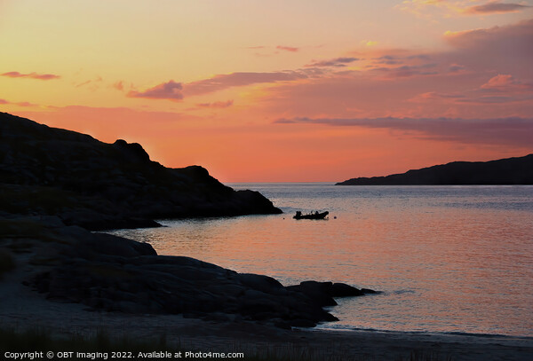 Achmelvich Bay Sunset Assynt Highland Scotland Last Boat Run Picture Board by OBT imaging