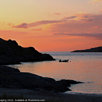 Buy canvas prints of Achmelvich Bay Sunset Assynt Highland Scotland Last Boat Run by OBT imaging