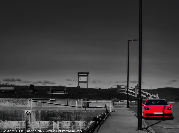 Red Porsche Car & Harbour Line Monochrome Picture Board by OBT imaging