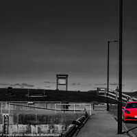 Buy canvas prints of Red Porsche Car & Harbour Line Monochrome by OBT imaging