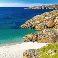 Buy canvas prints of Achmelvich Assynt West Highland Scotland White Sand Beach Blue Spectrum by OBT imaging
