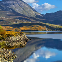 Buy canvas prints of Ben More Loch Assynt Reflections North West Scotland Lochinver Road Light by OBT imaging