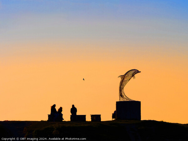 Portsoy Aberdeenshire Dolphin Sculpture Sunset Scotland Picture Board by OBT imaging