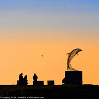 Buy canvas prints of Portsoy Aberdeenshire Dolphin Sculpture Sunset Scotland by OBT imaging
