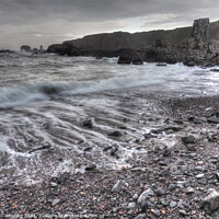 Buy canvas prints of Receding Wave Needle Eye Rock Beach Scotland by OBT imaging