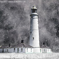 Buy canvas prints of Nash Point Lighthouse - Snow Blizzard (Marcross) by Lee Kershaw