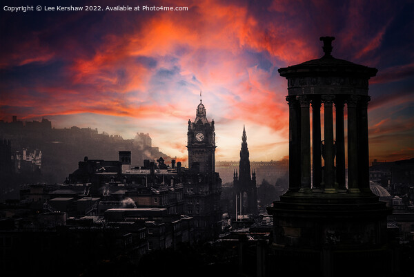 "Crimson Skies: A Captivating Edinburgh Awakening" Picture Board by Lee Kershaw