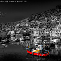 Buy canvas prints of Polperro Harbour in Black and White with a dash of Colour by Lee Kershaw