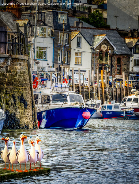 West Looe Quayside with the Pesky Birds Picture Board by Lee Kershaw