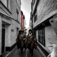 Buy canvas prints of Pirates and Pesky Bird on the Backstreets of Looe by Lee Kershaw