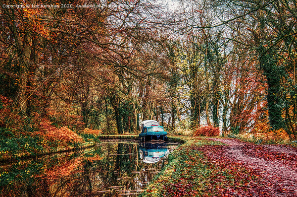 Autumn Canal Boat on the Brecon and Monmouthshire Canal Picture Board by Lee Kershaw