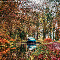 Buy canvas prints of Autumn Canal Boat on the Brecon and Monmouthshire Canal by Lee Kershaw